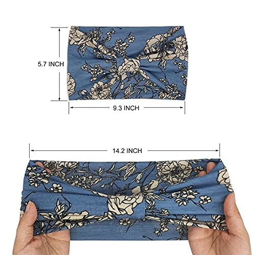YONUF Wide Boho Headbands for Women Fashion Knotted Headband Yoga Workout Hair Accessories African Head Wrap 4 Pack - color: Flower Print