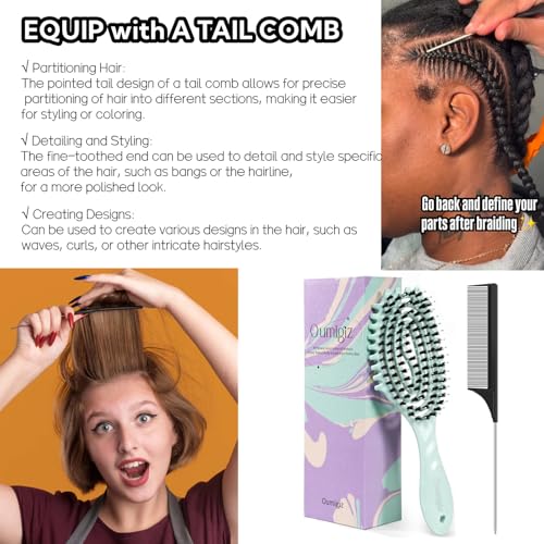Curl Defining Hair Brush for Curly Hair Fast Blow Drying Styling Hairbrush | Boar Bristle Hair Brush Gentle Detangling for Women Girls Long Wavy Thin Fine Hair Wet Dry Use, Smoothing Hair No Tangle - color: Turquoise