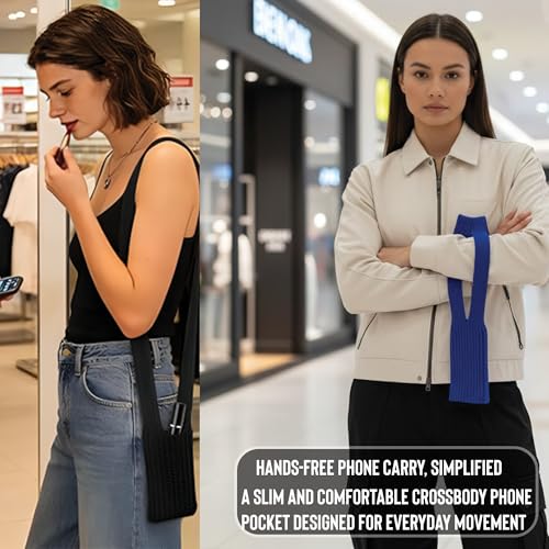 Knitted Crossbody Phone Bag for Women - Ribbed Knit Cell Phone Purse, Adjustable Shoulder Strap, Hands-Free Boho Small Crossbody Bag for Travel, Festival, Daily Errands | Black