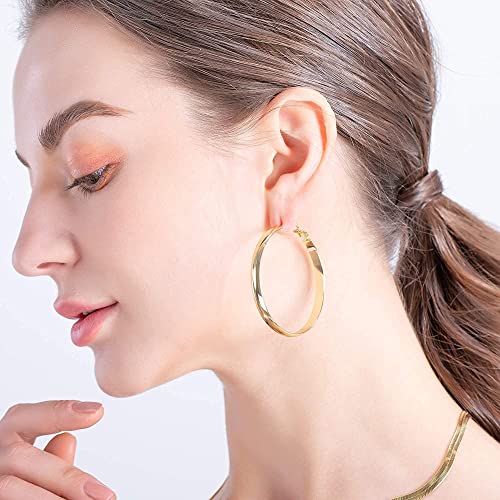 EXGOX Silver Hoop Earrings for Women - Sterling Silver & 14K Gold Plated - Hypoallergenic 925 Silver - Big Hoop Earrings (30/40/50/60/70mm) - color: 4MM Wide-Gold 50mm