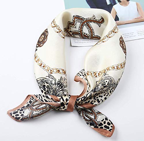 ANDANTINO 100% Mulberry Silk Scarf -21” Square Neckerchief with Gift Packed - color: Beige Leopard