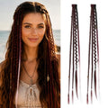 2PCS Boho Dreadlock Clip In Braids with Charms and Beads, Handmade Dreadlock Braids Hair Extensions Synthetic Braided Hairpieces for Women (Burgundy with White, 16 Inch) - color: Burgundy with White, size: 16 Inch
