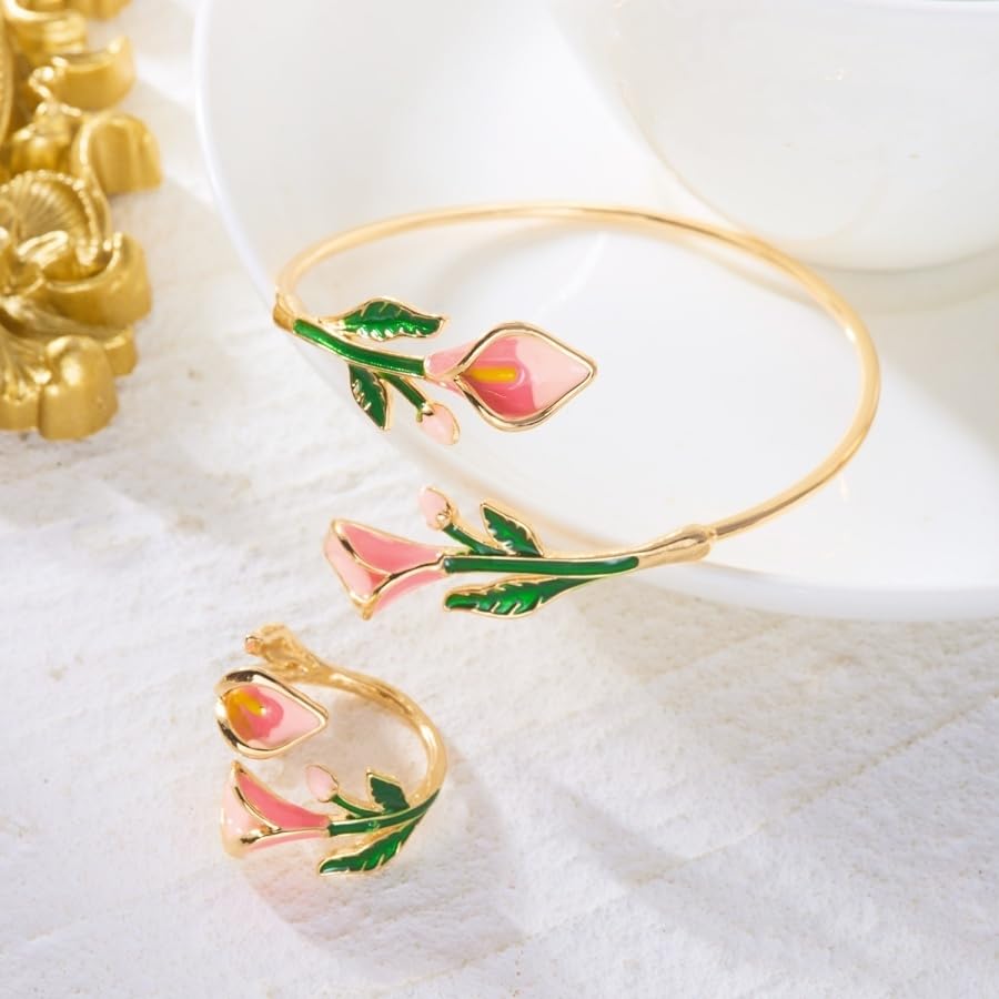 Caiyao 2Pcs Adjustable Sunflower Open Cuff Bangle Bracelets Ring Gold Tone Enamel Daisy Flower Floral Upper Arm Armband Bracelet for Women Boho Summer Inspired Floral Jewelry Gifts - style: StyleE