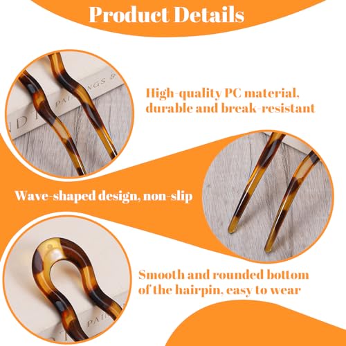 4 Pcs French Hair Pin U Shaped Acetate Hair Pins Fork 2 Prong Updo Chignon Pin for Women Girls Hairstyle Accessories（4 Colors）