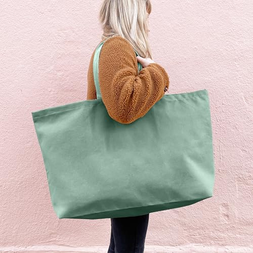 Large Canvas Tote Bag-Extra Big Shopping Beach Totes Bags Reusable Largest Grocery Plain Solid Bag 28"x8"x16" - color: Mint Green