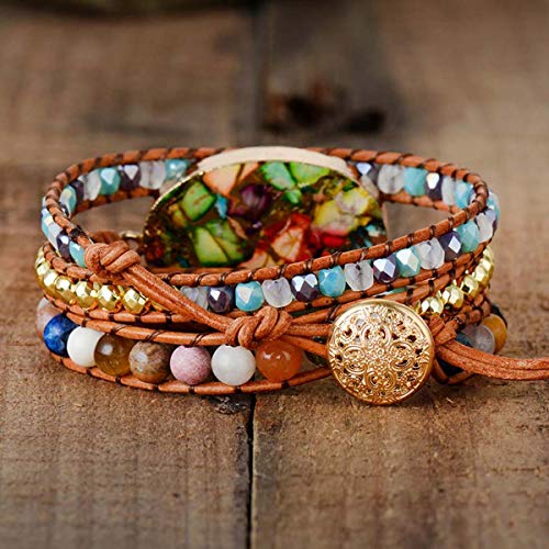 Women Wrap Bracelet Boho Natural Jasper Crystal Stone Beads Strand Bracelets - color: Emperor 2