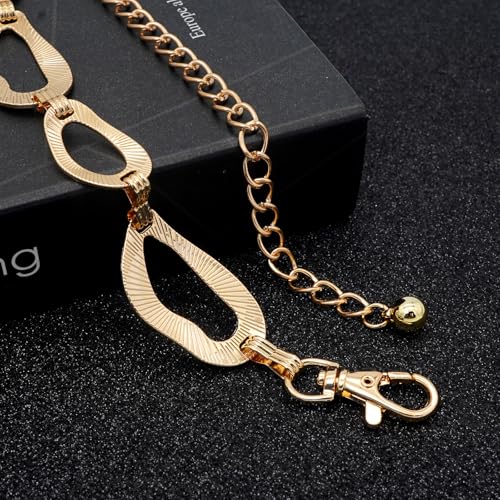 LIMHOO Women's Metal Waist Chain Belts Gold Silver Link Belt for Dresses - color: Square Gold, size: S: Length 105cm/41.3in