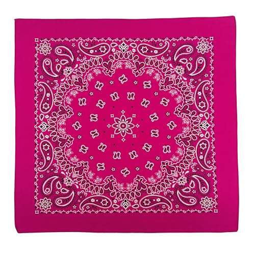Gift Packaging Bandana for Men Women - 100% Cotton, Paisley, 22x22 In, 1 Pack - Large Bandanna Handkerchief Cowboy Hanky - color: Dark Pink