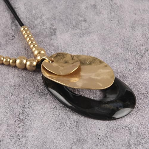 GelConnie Long Necklaces for Women Boho Large Pendant Necklace Casual Bohemian Brown Leather Choker Sweater Circle Statement Stone Necklace - style: Black Teardrop Necklace