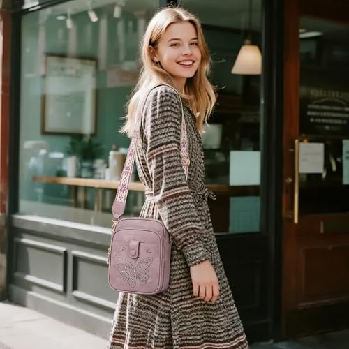 KITEVIUN Crossbody Bags for Women Leather Crossbody Purse Small Shoulder Phone Purse with Adjustable Strap & RFID Card Slots - color: 01-purple