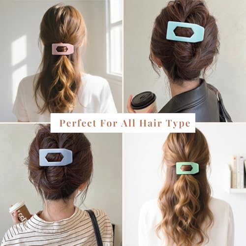 8 Pack Pastel Flat Hair Clips for Girls – Large Cute Glossy No-Slip Claw Clips for Thick & Thin Hair in Pink, Blue, Green, Purple, Soft Color Aesthetic Hair Accessories for Teen or Preppy Style - color: Colorful