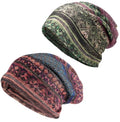 Women's Slouchy Beanie Cap Chemo Headwear Hats Scarf - color: C - Green Blue