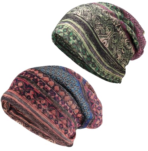 Women's Slouchy Beanie Cap Chemo Headwear Hats Scarf - color: C - Green Blue