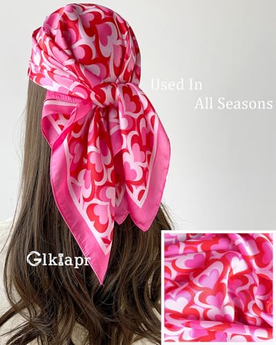 Satin Bandana Headscarf for Women Silky Hair Scarves for Fashion Lightweight - color: 25-pink Heart Shape