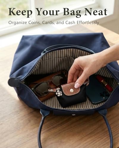 Wuflyover Coin Purse for Women, Mini Nylon Change Purse with Keychain, Small Zip Pouch for Coins, Cash, Cards (blak) - color: blak