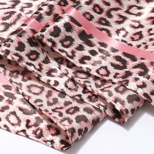 AWAYTR Satin Silk Scarf - Large Hair Bandana, Sleeping Wrap for Women - color: Leopard Print (Pink)