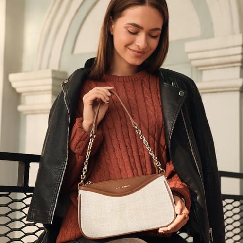 Missnine Purses for Women, Shoulder Bag Small Handbags Vegan Leather Underarm Bags Trendy Hobo Cute Clutch Purse - color: Brown+beige