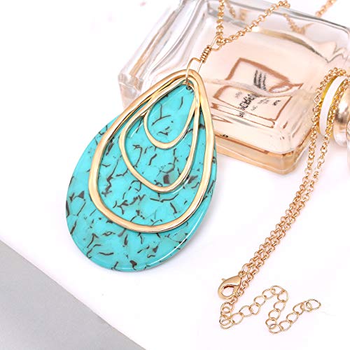 MOLOCH Long Necklace For Women Geometry Teardrop Acrylic Circle Pendant Necklace Statement Boho Acetate Resin Necklace Minimalist Gift - color: Green