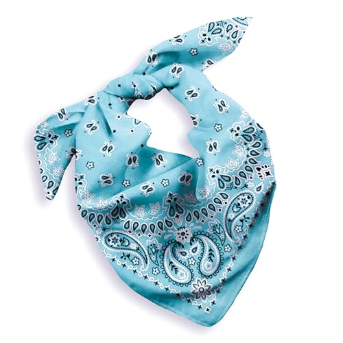 Gift Packaging Bandana for Men Women - 100% Cotton, Paisley, 22x22 In, 1 Pack - Large Bandanna Handkerchief Cowboy Hanky - color: Light Blue