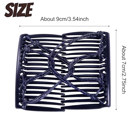 5 Pieces Stretchy Magic Adjustable Elastic Comb Hair Clips for Women Girls - No Crease Vintage Bun Maker Accessories for Curly Thick Wavy Hair Ponytails - color: Navy blue,Black,Silver,Grey,Brown