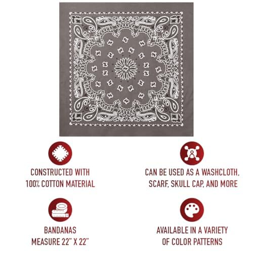 Rothco Trainmen Paisley Bandana - Standard - 22" X 22" - color: Grey