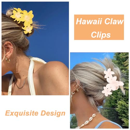 ANBALA 4PCS Flower Hair Accessories: Colorful Hawaiian Plumeria Claw Clips for Thick Hair - Large, Non-Slip, Strong Hold Beach Clips - color: B-4pcs large colorful flower