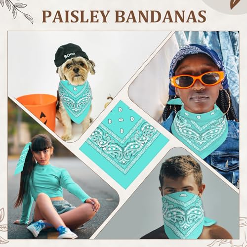 12 Pack Bandanas Unisex Paisley Cowboy Bandanas Bulk Multi Purpose Headband Scarf for Men Women Costume - color: Mint Green, style: Classic