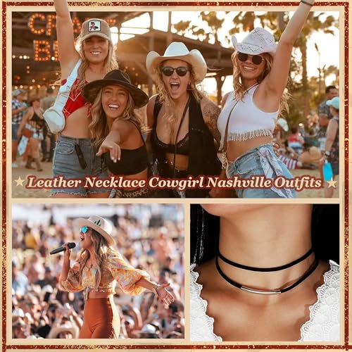 Boho Outfits for Women Boho Necklaces Country Concert Outfits Nashville Western Jewelry Choker Necklaces Long Leather Necklace Western Dress Jewelry Country Cowgirl Accessories Gifts - color: I:Leather Choker Necklace
