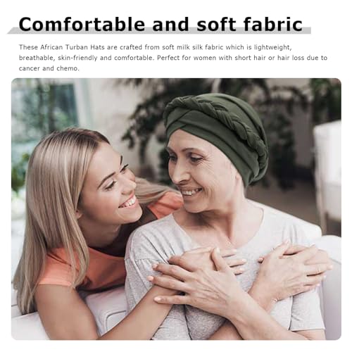 African Women Turban Caps Pre-Tied Twisted Turbans Head Scarf for Women Hair Wraps Cover Beanie Cancer Chemo Headwear - color: 1 Pack Twisted Braid: Green