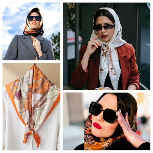 Hexchasty 35”Head Scarf Satin Silk Like Hair Scarf Large Square Head Scarves Bandana Head Wraps Headscarfs for Women Green - color: C-orange