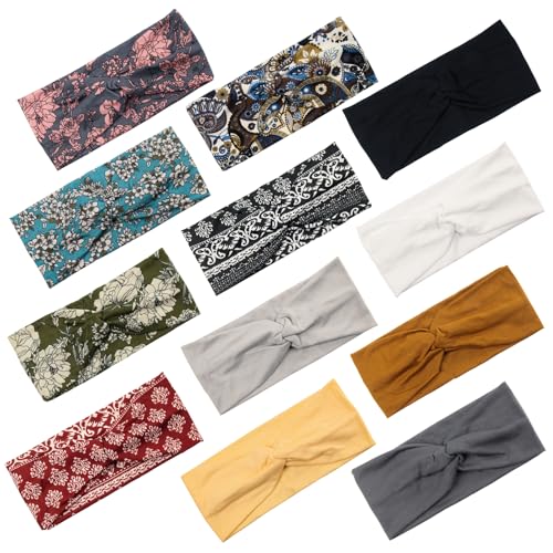 Yeshan 12 Pack Headbands for Women, Boho Sports Hairbands, Elastic Wide Headband Non Slip Workout Yoga Criss cross Headbands for Women - color: Multicolor