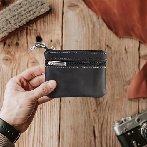 Coin Purse for Men,Coin Pouch for Men,Genuine Leather Mens Tray Purses Coin Purse Cash Change Wallet Key Holder Money Pouch (Black) - color: Black