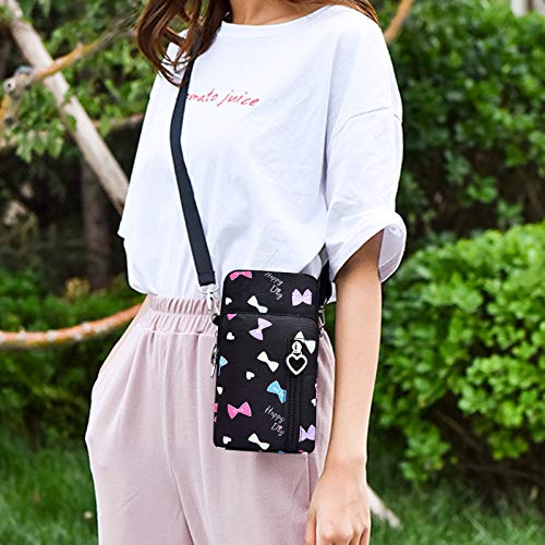 BIAOTIE Lightweight Small Crossbody bags Cell Phone Purses Travel Pouch Shoulder Bag for Women - color: Black Bow
