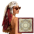 Large Square Head Scarf Bandana - 35" Satin Hair Scarf for Women Like Silk Scarf Fashion Hair Wrapping - color: Rope Crest(burgundy), size: 35IN*35IN