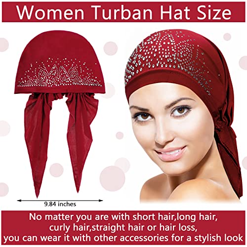 Geyoga 6 Pack Rhinestone Head Scarf for Women, Sequin Pre Tied Head Wraps, Stretchy Turban Cap for Hair Loss & Daily Wear(Elegant Style) - style: Elegant Style