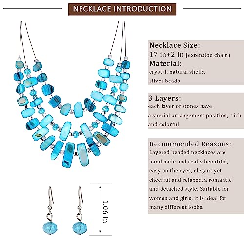3 Layered Chunky Statement Necklace for Women Beaded Strand Necklaces with Earring Fashion Costumes Collar Necklace Jewelry Sets Gifts for Women - color: 50-Turquoise