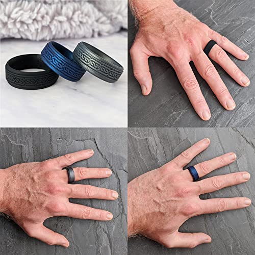 Knot Theory Silicone Ring for Men - Trinity, Claddagh, Celtic Engraving - 8mm Bandwidth Breathable Comfort Fit - color: Cosmic Purple Celtic, size: Size 11 ~ 11.5