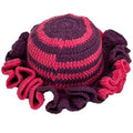 Handmade Crochet Bucket Hat for Women Boho Chic Slouchy Design Colorblock Ruffled Brim Festival&Daily Crochet Hat - color: Purple Rose Red Stripe