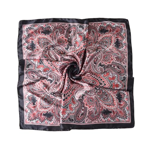 35” Satin Large Square Head Scarves-Like Silk Satin Scarf for Hair Wrapping at Night Bandana Square Scarf for Sleeping - color: Symmetrical Cashew Nuts-black