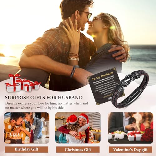 MEALGUET Men's Bracelets Gifts for Men - Brown Braided Leather Infinity Knot Bracelets Engraved Love Massage for Son Man Husband Boyfriend, Mens Bracelet Jewelry Gift for Birthday Valentine's - style: to my husband bracelet