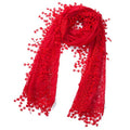 Cindy & Wendy Lightweight Soft Leaf Lace Fringe Scarf Bridal Shawl for Women - color: Red-2