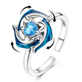 PARCOM Adjustable Women Stackable Ring, 925 Sterling Silver Open Rings - Trendy Eternity Cubic Zirconia Stackable Band Engagement Promise Ring for Her, Hypoallergenic Non Tarnish Nature Bird Floral Thumb Rings - color: Ocean Dolphin