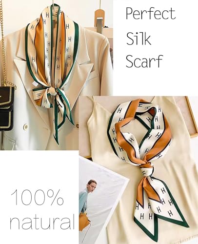 kcctoo 59” Long Silk Like Head Scarf Women's Fashion Square Neck Satin Scarfs for Bag Hair Scarves Gift 59 * 5.9” - color: M1 Green Vertical Bar H 59" X 5.9"