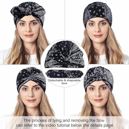 Ababalaya Satin Lined Beanies for Women Chemo Headwear Silky Lined Cotton Sleeping Cap - color: Black