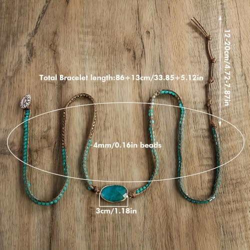 Women Wrap Bracelet Boho Natural Jasper Crystal Stone Beads Strand Bracelets - color: Green #2