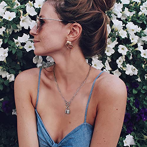 Turandoss 14K-Gold-Plated Necklaces for Women - Lock Evil Eye Medallion Vintage Coin Necklace Bee Sun Moon Shell Chain Necklace Layered Paperclip Chain Necklaces for Women Jewelry Gifts - style: "Triangle&Bar&Hammered Disc