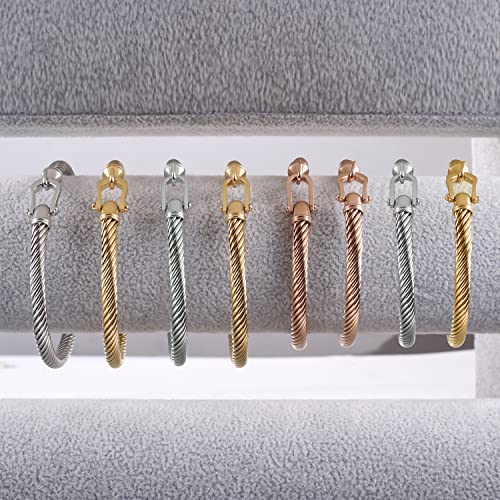 Twisted Cable Bracelet Stylish Fine Stainless Steel Cable Cuff Bracelet with Hook Clasp Bracelets Jewelry for Women - color: Silver（6.5"）