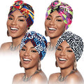 SATINIOR 4 Pieces African Pattern Headwrap Pre-Tied Bonnet Turban Knot Beanie Cap Headwrap Hat - style: Strips Geometry Style