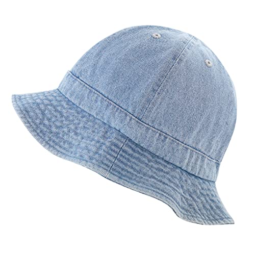 The Hat Depot Bucket Sun Hat 100% Cotton Long Brim and Deeper & Round Top Tennis Packable Summer Fashion Outdoor Hat - color: 2. Tennis - Light Denim, size: Small-Medium
