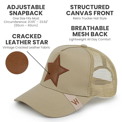 VINTAGE HAVANA Trucker Hats Women | Mesh Adjustable Snapback Hat | Men & Women Cute Trendy Fashion Baseball Cap - color: Khaki/Brown